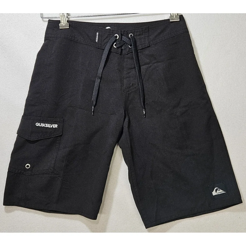 Quicksilver Board Shorts Boy's Size 25-10, Black, Pocket, No Liner, c. 2015, NWT